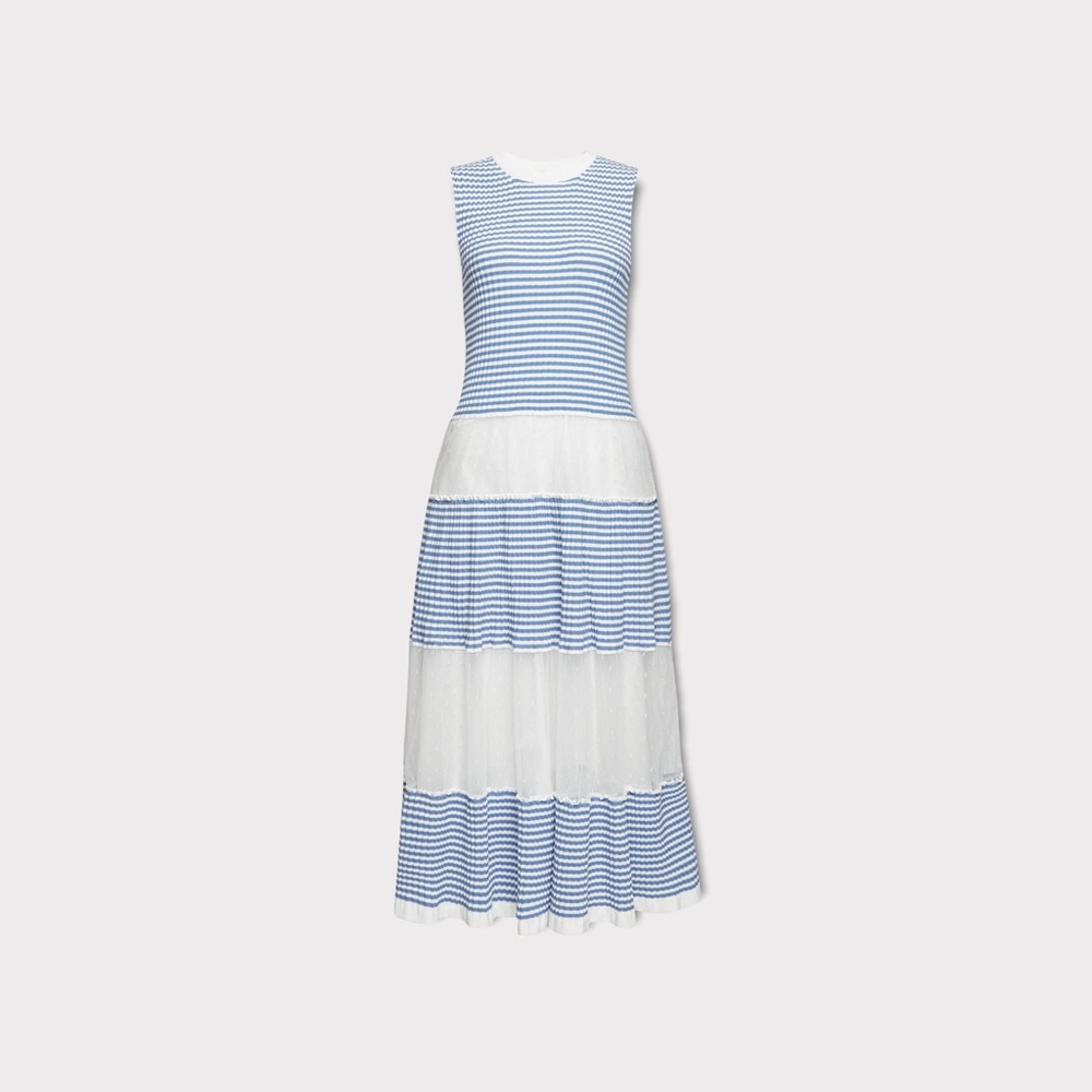 RED Valentino Swiss dot blue and white stripes midi dress